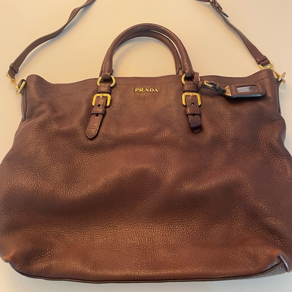 PRADA BROWN DEERSKIN LARGE TOTE BAG - Picture 1 of 10